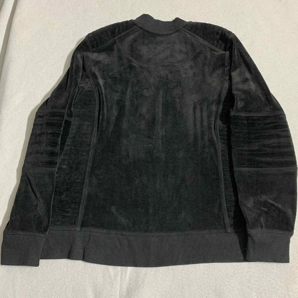 Luxe Velour Black Calvin Klein Bomber Jacket Moto Y2K Athleisure Quilted Zip M‎